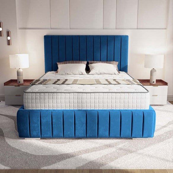 Milan Upholstered Bed - Blue Plush Velvet