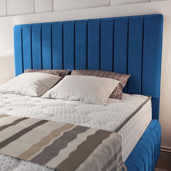 Milan Upholstered Bed - Blue Plush Velvet