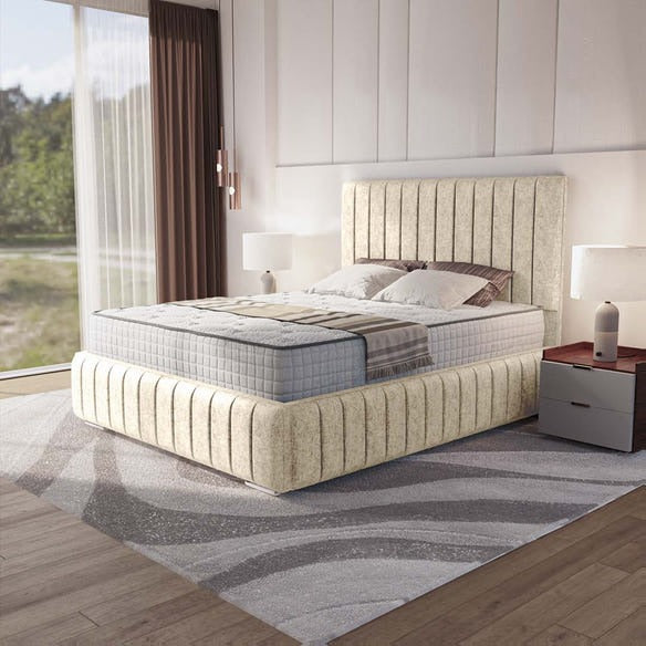 Milan Upholstered Bed - Cream Chenille