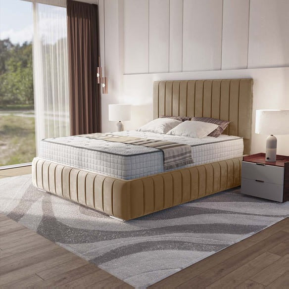 Milan Upholstered Bed - Mink Plush Velvet