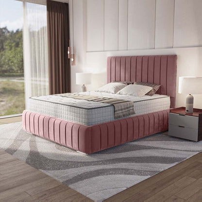 Milan Upholstered Bed - Pink Plush Velvet