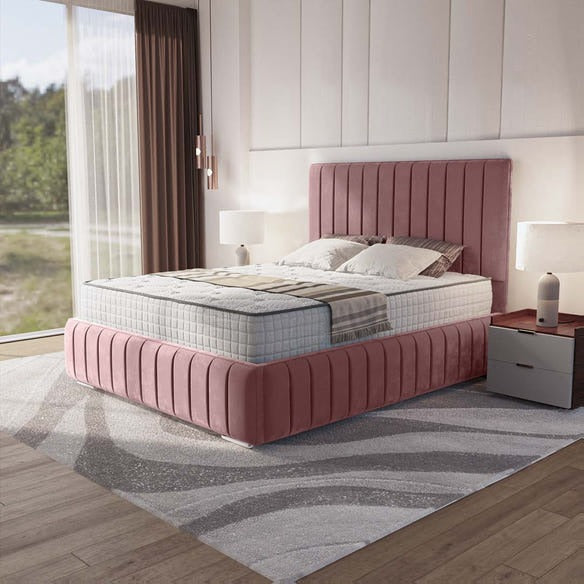 Milan Upholstered Bed - Pink Plush Velvet