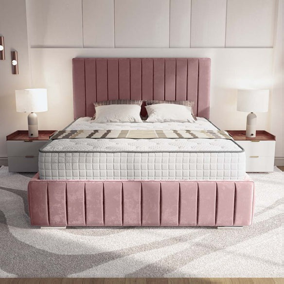 Milan Upholstered Bed - Pink Plush Velvet