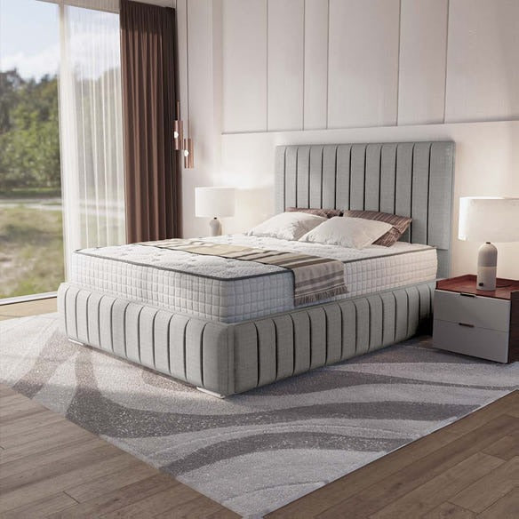 Milan Upholstered Bed - Silver Linoso