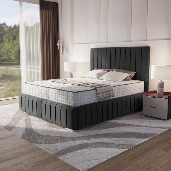 Milan Upholstered Bed - Steel Plush Velvet