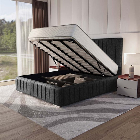 Milan Upholstered Ottoman Bed - Black Chenille