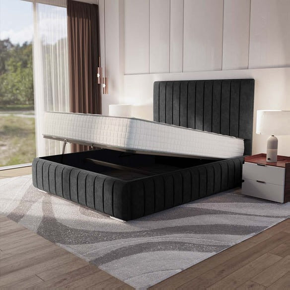 Milan Upholstered Ottoman Bed - Black Naples