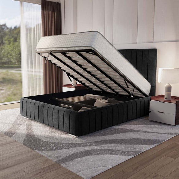 Milan Upholstered Ottoman Bed - Black Naples
