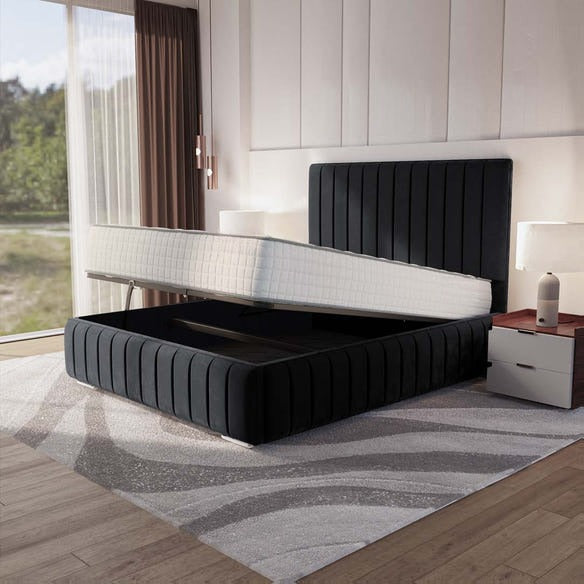 Milan Upholstered Ottoman Bed - Black Plush Velvet