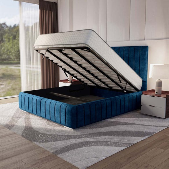 Milan Upholstered Ottoman Bed - Blue Coniston