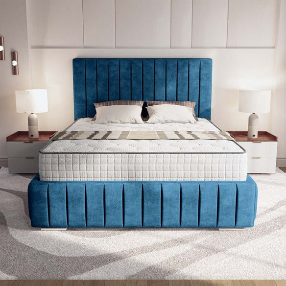 Milan Upholstered Ottoman Bed - Blue Coniston