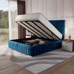 Milan Upholstered Ottoman Bed - Blue Coniston