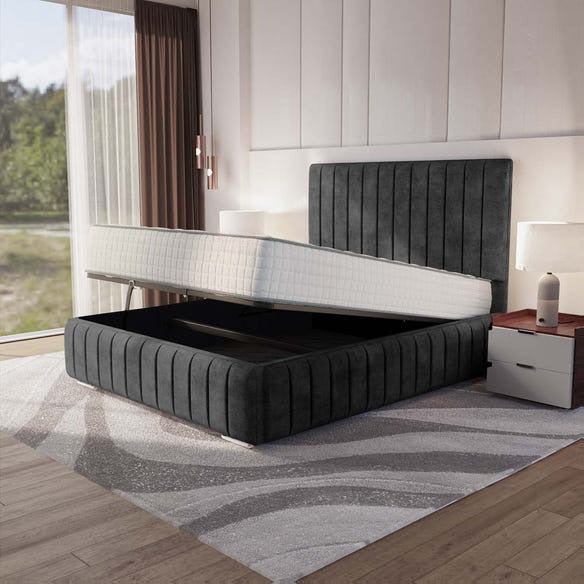 Milan Upholstered Ottoman Bed - Charcoal Coniston