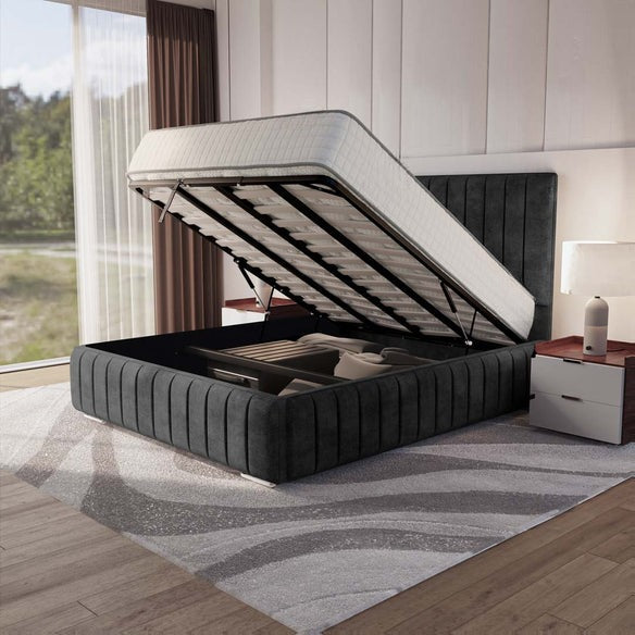 Milan Upholstered Ottoman Bed - Charcoal Coniston