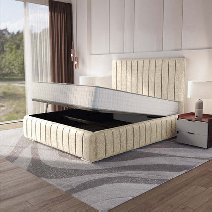 Milan Upholstered Ottoman Bed - Cream Chenille