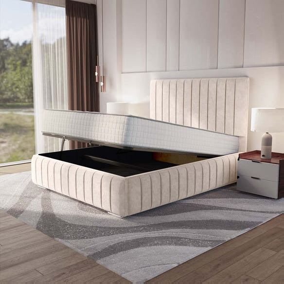 Milan Upholstered Ottoman Bed - Cream Naples