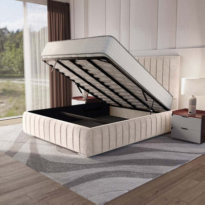 Milan Upholstered Ottoman Bed - Cream Naples