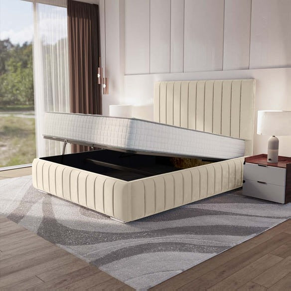 Milan Upholstered Ottoman Bed - Cream Plush Velvet