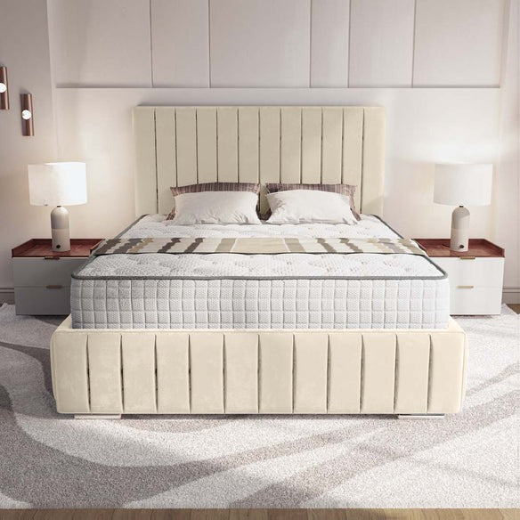 Milan Upholstered Ottoman Bed - Cream Plush Velvet