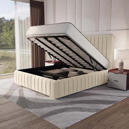 Milan Upholstered Ottoman Bed - Cream Plush Velvet
