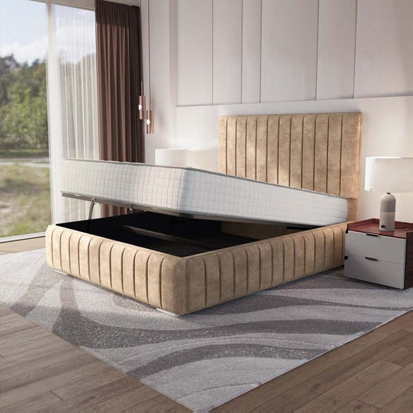 Milan Upholstered Ottoman Bed - Mink Coniston