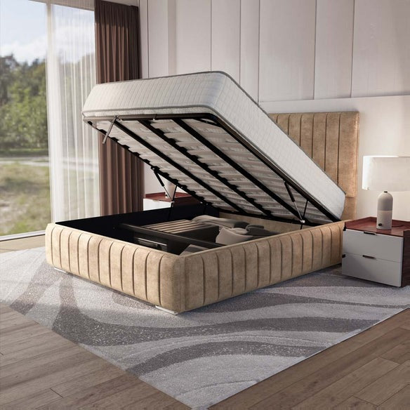 Milan Upholstered Ottoman Bed - Mink Coniston