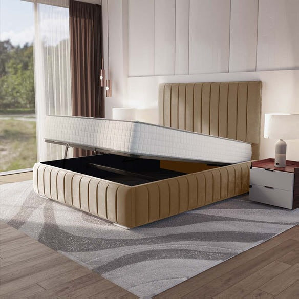Milan Upholstered Ottoman Bed - Mink Plush Velvet