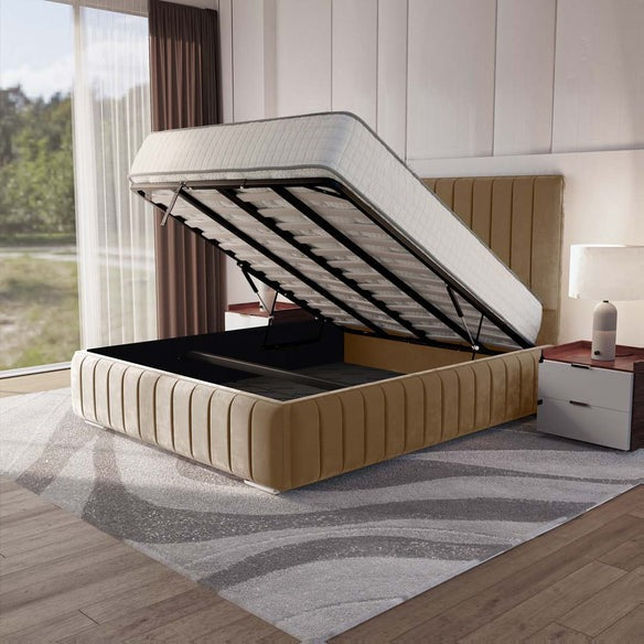 Milan Upholstered Ottoman Bed - Mink Plush Velvet