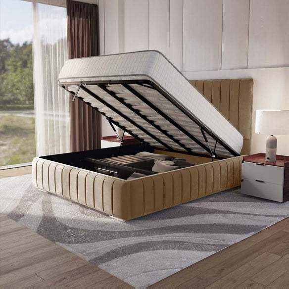 Milan Upholstered Ottoman Bed - Mink Plush Velvet