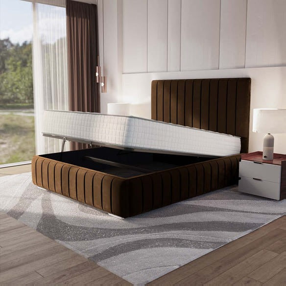 Milan Upholstered Ottoman Bed - Mocca Plush Velvet