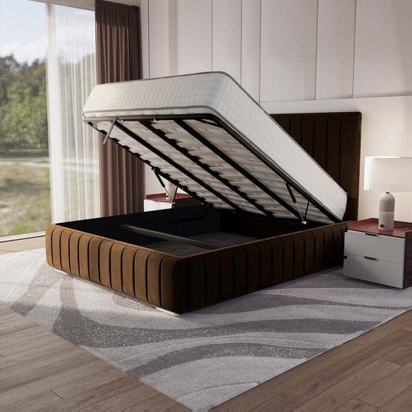 Milan Upholstered Ottoman Bed - Mocca Plush Velvet