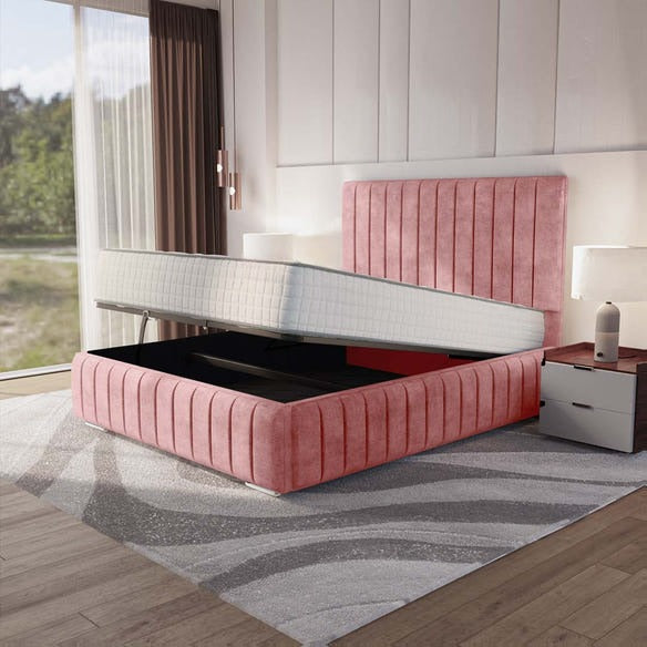 Milan Upholstered Ottoman Bed - Pink Coniston