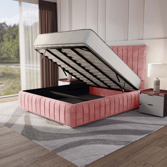 Milan Upholstered Ottoman Bed - Pink Coniston