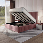 Milan Upholstered Ottoman Bed - Pink Plush Velvet