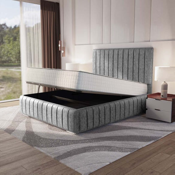 Milan Upholstered Ottoman Bed - Silver Chenille