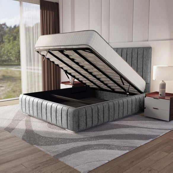 Milan Upholstered Ottoman Bed - Silver Chenille