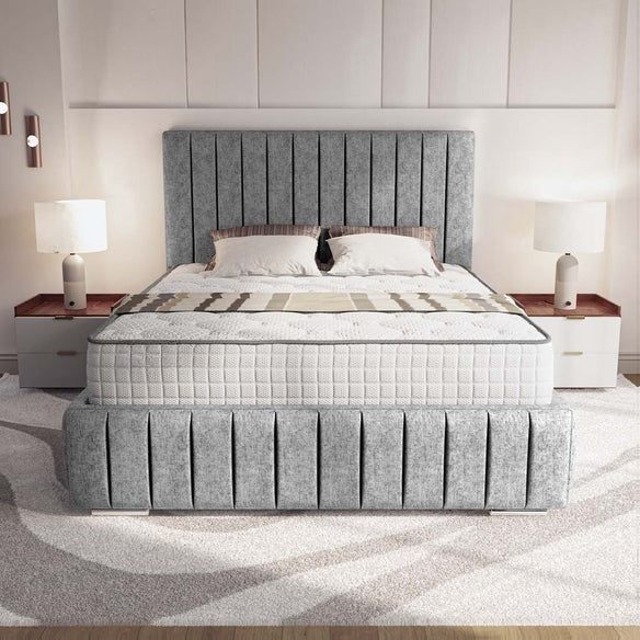Milan Upholstered Ottoman Bed - Silver Chenille