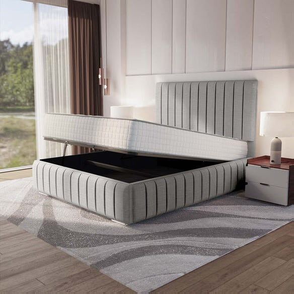 Milan Upholstered Ottoman Bed - Silver Linoso