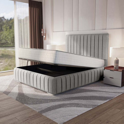 Milan Upholstered Ottoman Bed - Silver Linoso