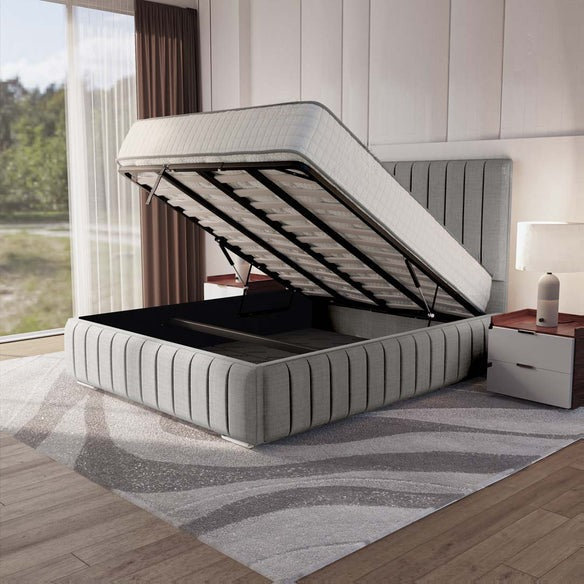 Milan Upholstered Ottoman Bed - Silver Linoso