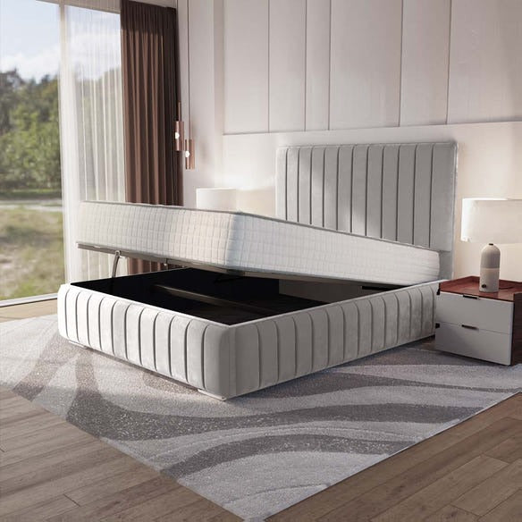 Milan Upholstered Ottoman Bed - Silver Plush Velvet