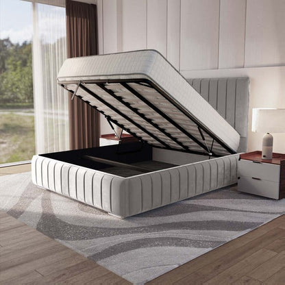 Milan Upholstered Ottoman Bed - Silver Plush Velvet