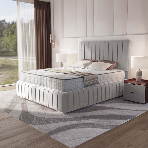 Milan Upholstered Ottoman Bed - Silver Plush Velvet