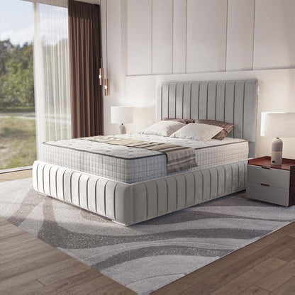 Milan Upholstered Ottoman Bed - Silver Plush Velvet
