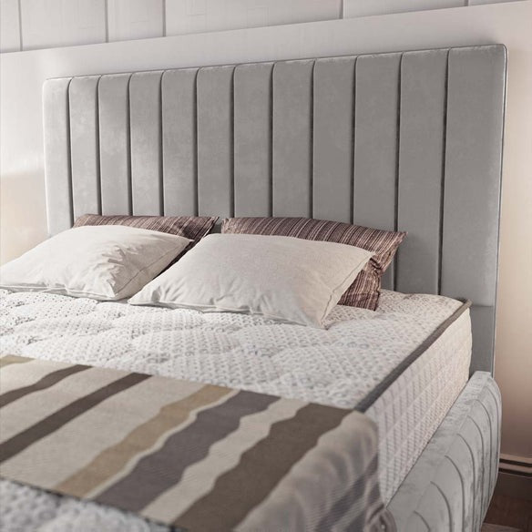 Milan Upholstered Ottoman Bed - Silver Plush Velvet