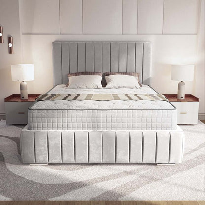 Milan Upholstered Ottoman Bed - Silver Plush Velvet
