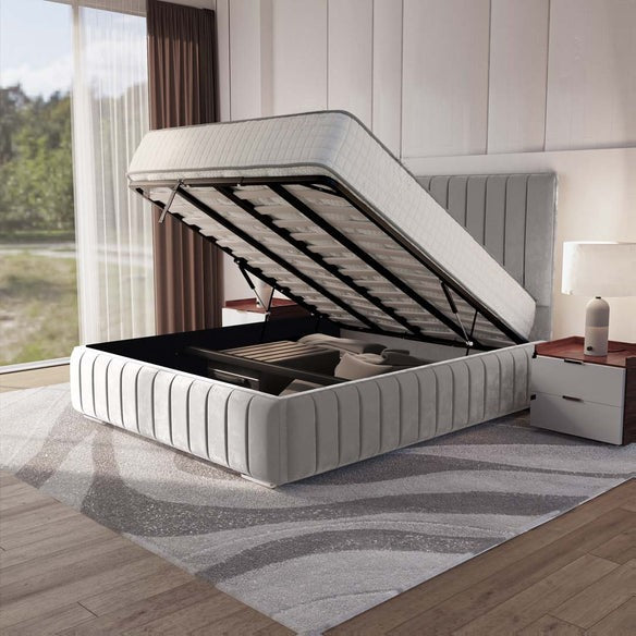 Milan Upholstered Ottoman Bed - Silver Plush Velvet