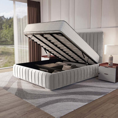 Milan Upholstered Ottoman Bed - Silver Plush Velvet
