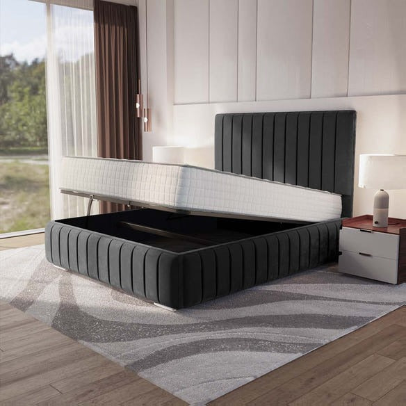 Milan Upholstered Ottoman Bed - Steel Plush Velvet