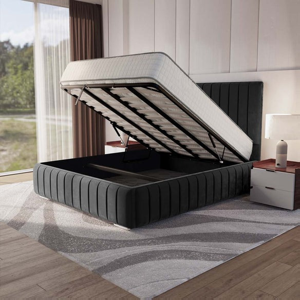 Milan Upholstered Ottoman Bed - Steel Plush Velvet